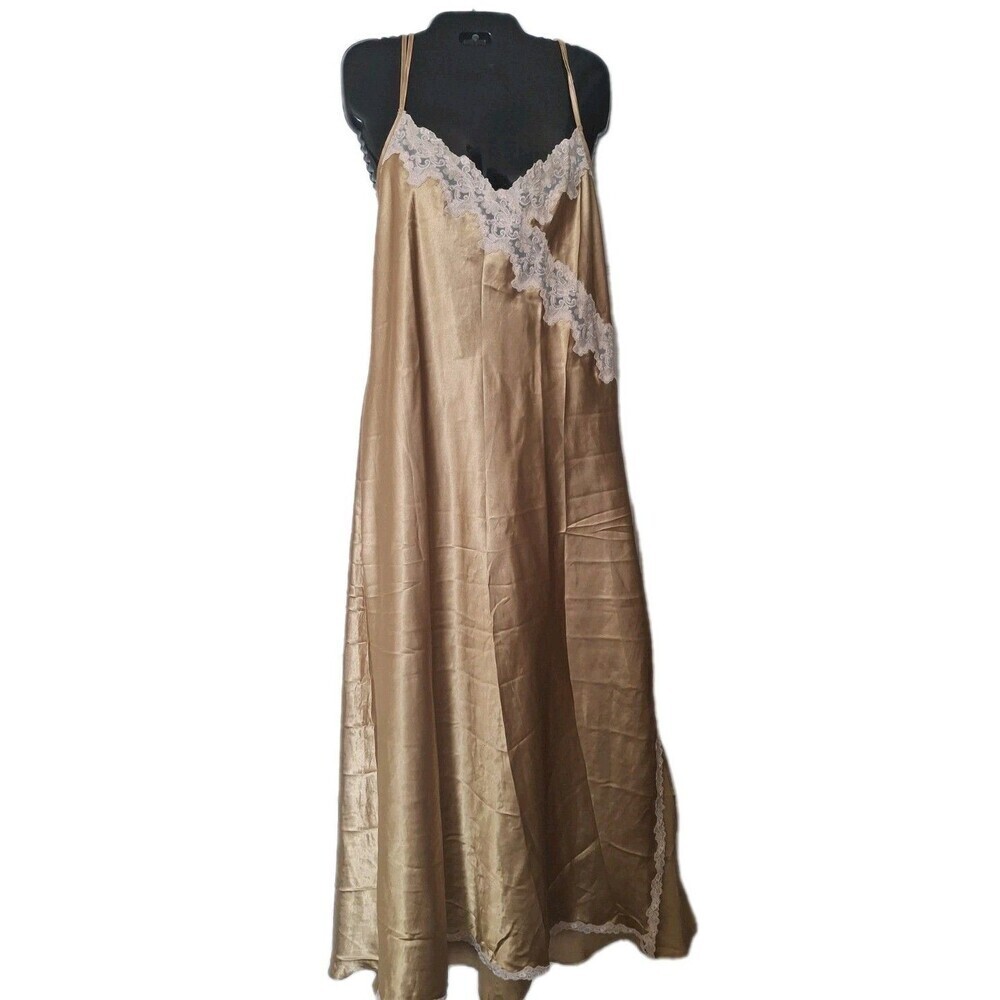 Vintage Gold Lace Trim Slip Gown Robe Set Large The Lingerie Collection Coquette